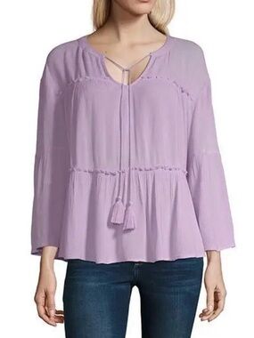 a.n.a Lavender Peasant Tunic with Tassel Tie